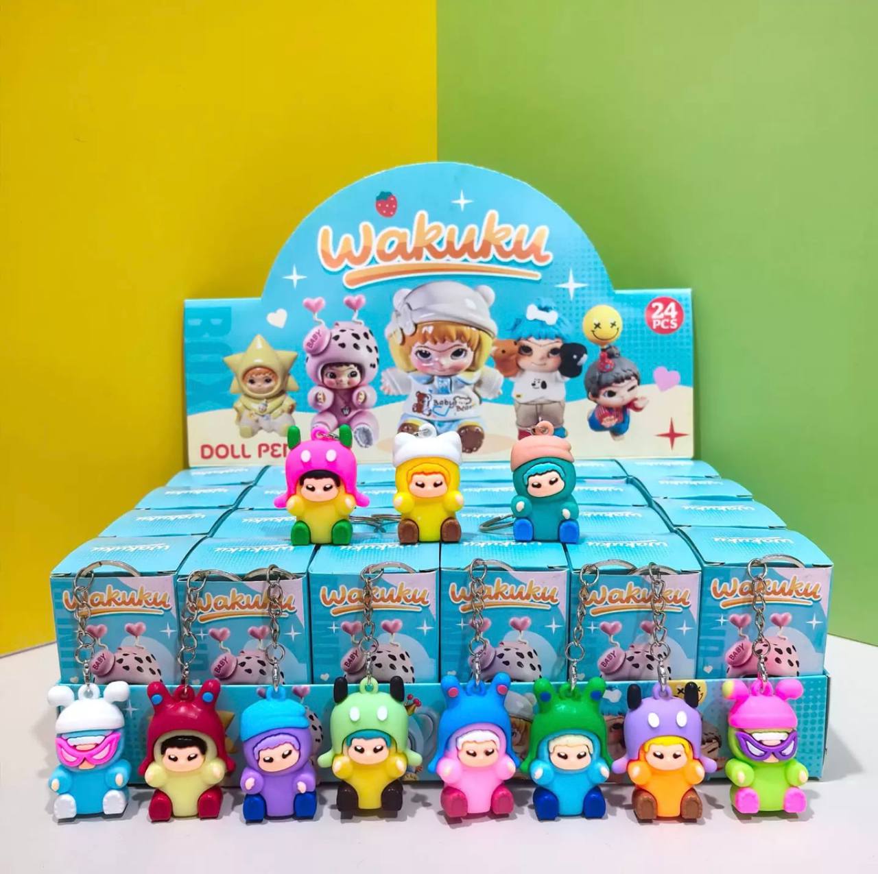 آویز عروسکی شانسی شخصیت‌های کارتونی Wakuku پک 24 عددی سورپرایزی
